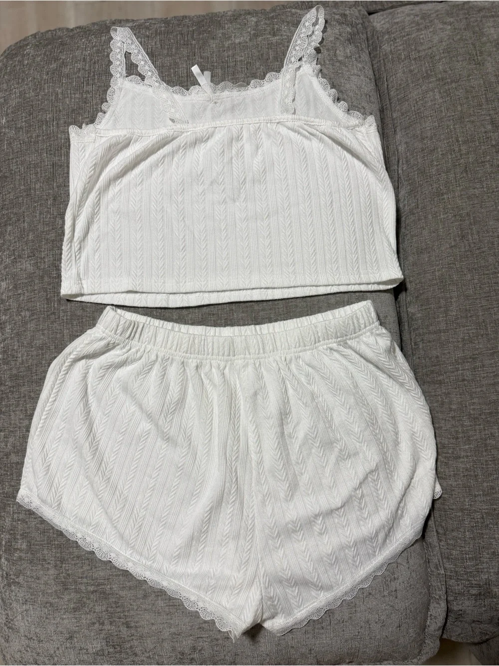 Women's White Lace Trim Camisole & Shorts Sleep Set
